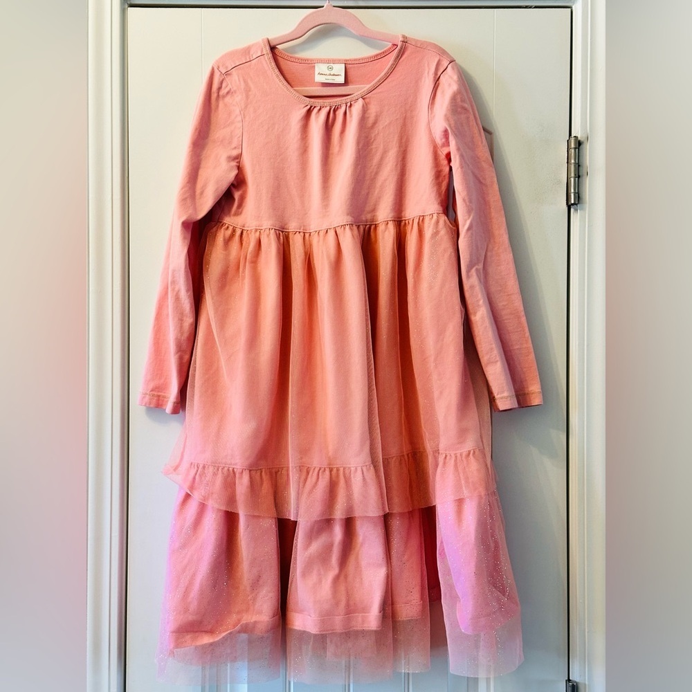 Hanna Andersson Light Pink Girls 10 Long Sleeve Dress with Sparkle Trim Ruffles